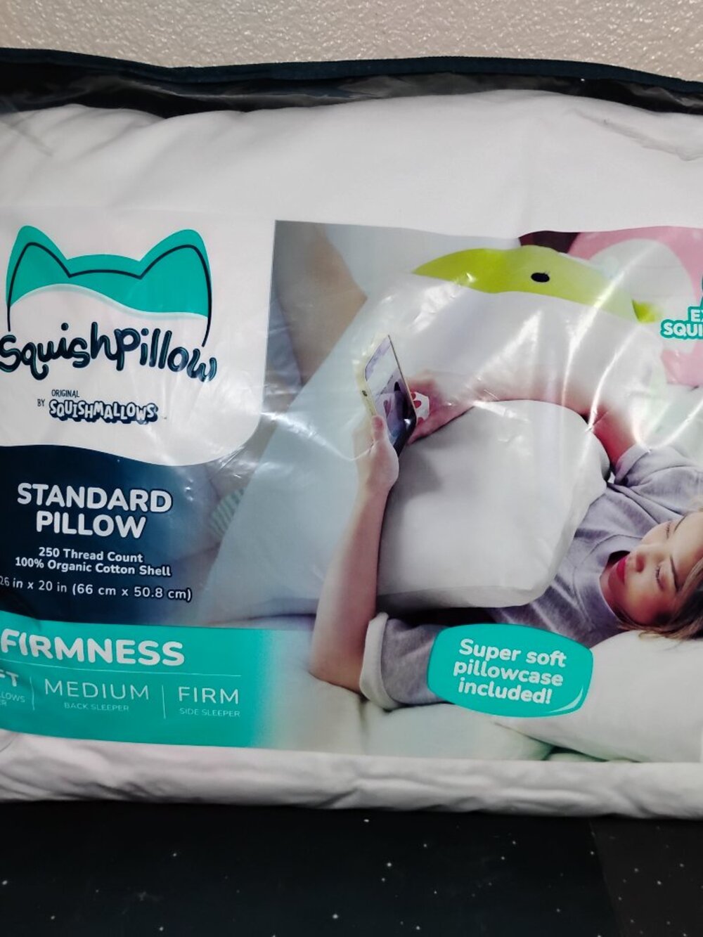 SquishPillow by Squishmallows Standard Pillow 26x20 Organic Cotton Shell New